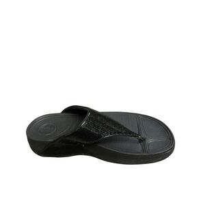 FitFlop Lulu Glitter Sandals Thong Flip Flop Wedge Slip On Black Womens Size 8